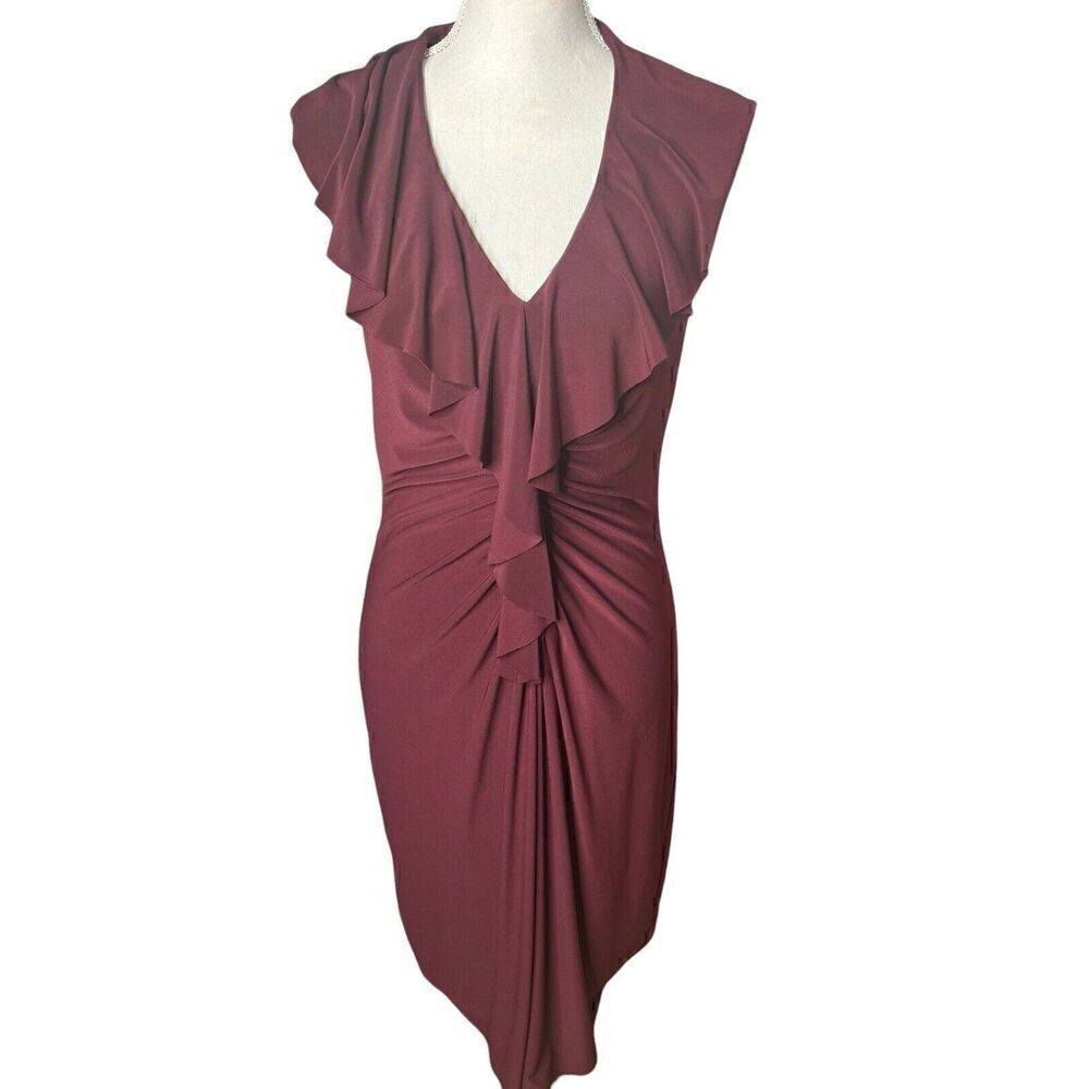 Ralph Lauren Women Purple Polyester V-Neck Sleeveless Ruffle Dress Sz 10